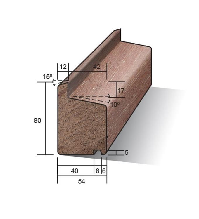 Meranti raamhout voor isolatieglas - onderdorpel - wit gegrond - 54x80 mm